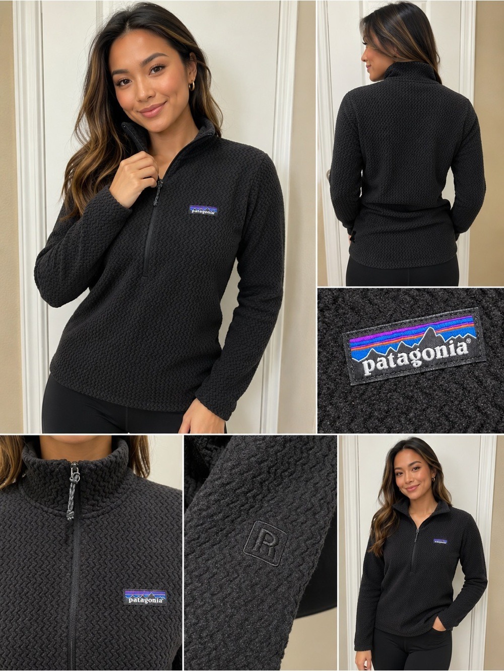 PATAGONIA R1 R-SERIES 1/4 ZIP BLACK FLEECE PULLOVER WOMENS XS